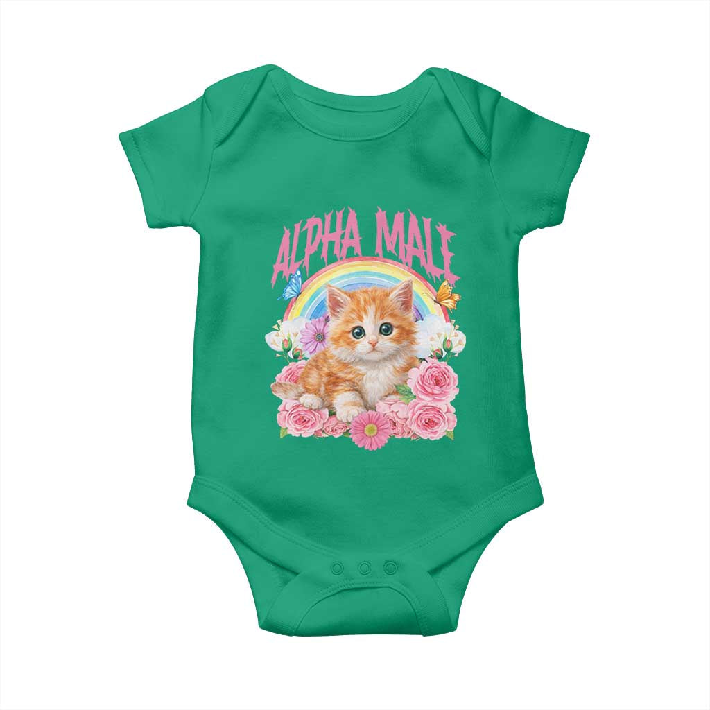 Alpha Male Funny Cat Baby Onesie Vintage 90s Kitten Rainbow Floral Butterflies