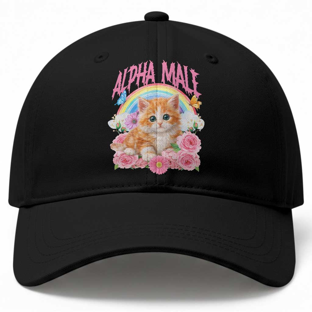 Alpha Male Funny Cat Baseball Cap Vintage 90s Kitten Rainbow Floral Butterflies