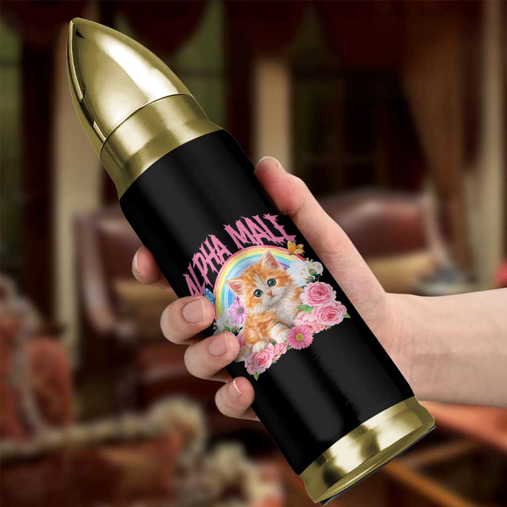 Alpha Male Funny Cat Bullet Tumbler Vintage 90s Kitten Rainbow Floral Butterflies
