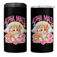 Alpha Male Funny Cat 4 in 1 Can Cooler Tumbler Vintage 90s Kitten Rainbow Floral Butterflies