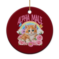 Alpha Male Funny Cat Ceramic Ornament Vintage 90s Kitten Rainbow Floral Butterflies