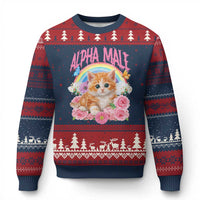 Alpha Male Funny Cat Ugly Christmas Sweater Vintage 90s Kitten Rainbow Floral Butterflies