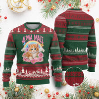 Alpha Male Funny Cat Ugly Christmas Sweater Vintage 90s Kitten Rainbow Floral Butterflies