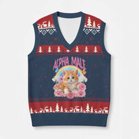 Alpha Male Funny Cat V-Neck Knit Sweater Vest Vintage 90s Kitten Rainbow Floral Butterflies