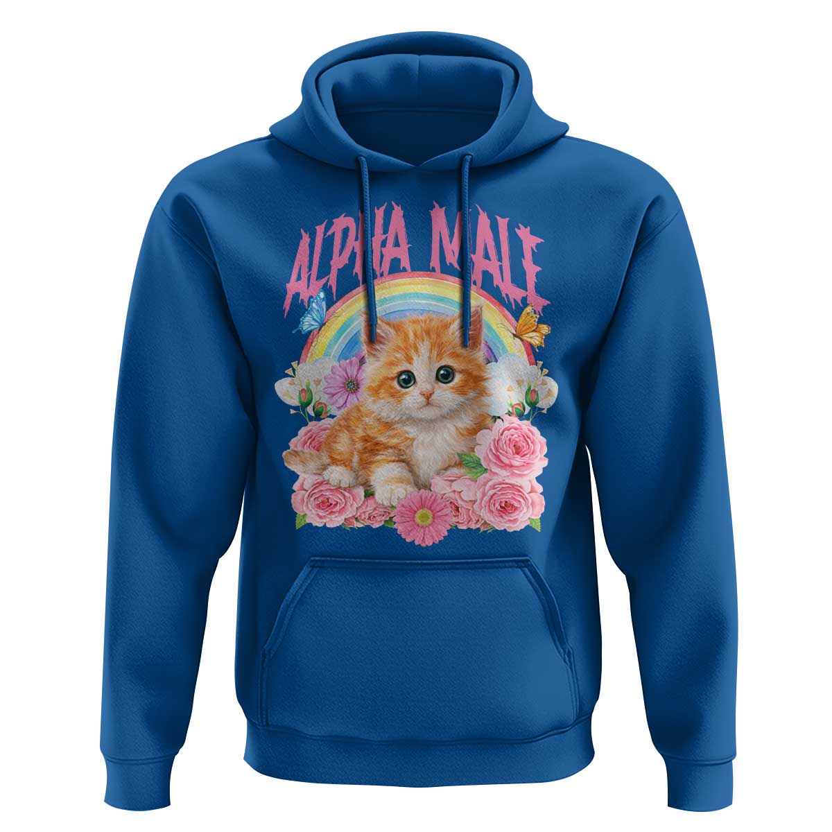 Alpha Male Funny Cat Hoodie Vintage 90s Kitten Rainbow Floral Butterflies
