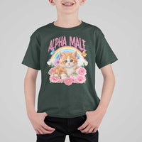 Alpha Male Funny Cat T Shirt For Kid Vintage 90s Kitten Rainbow Floral Butterflies