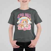 Alpha Male Funny Cat T Shirt For Kid Vintage 90s Kitten Rainbow Floral Butterflies