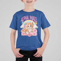 Alpha Male Funny Cat T Shirt For Kid Vintage 90s Kitten Rainbow Floral Butterflies