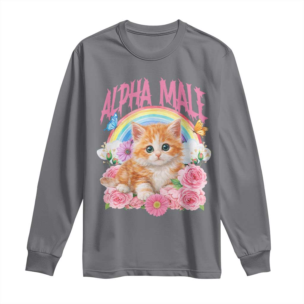Alpha Male Funny Cat Long Sleeve Shirt Vintage 90s Kitten Rainbow Floral Butterflies