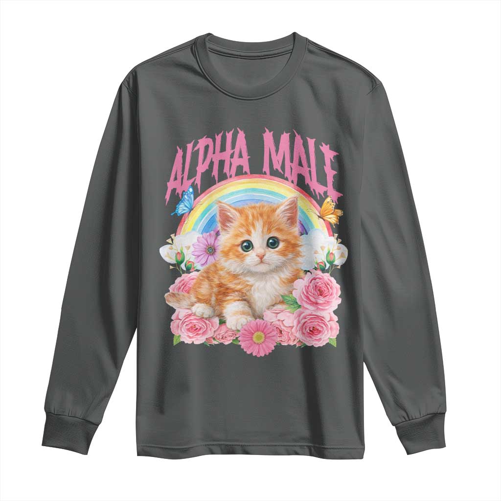 Alpha Male Funny Cat Long Sleeve Shirt Vintage 90s Kitten Rainbow Floral Butterflies