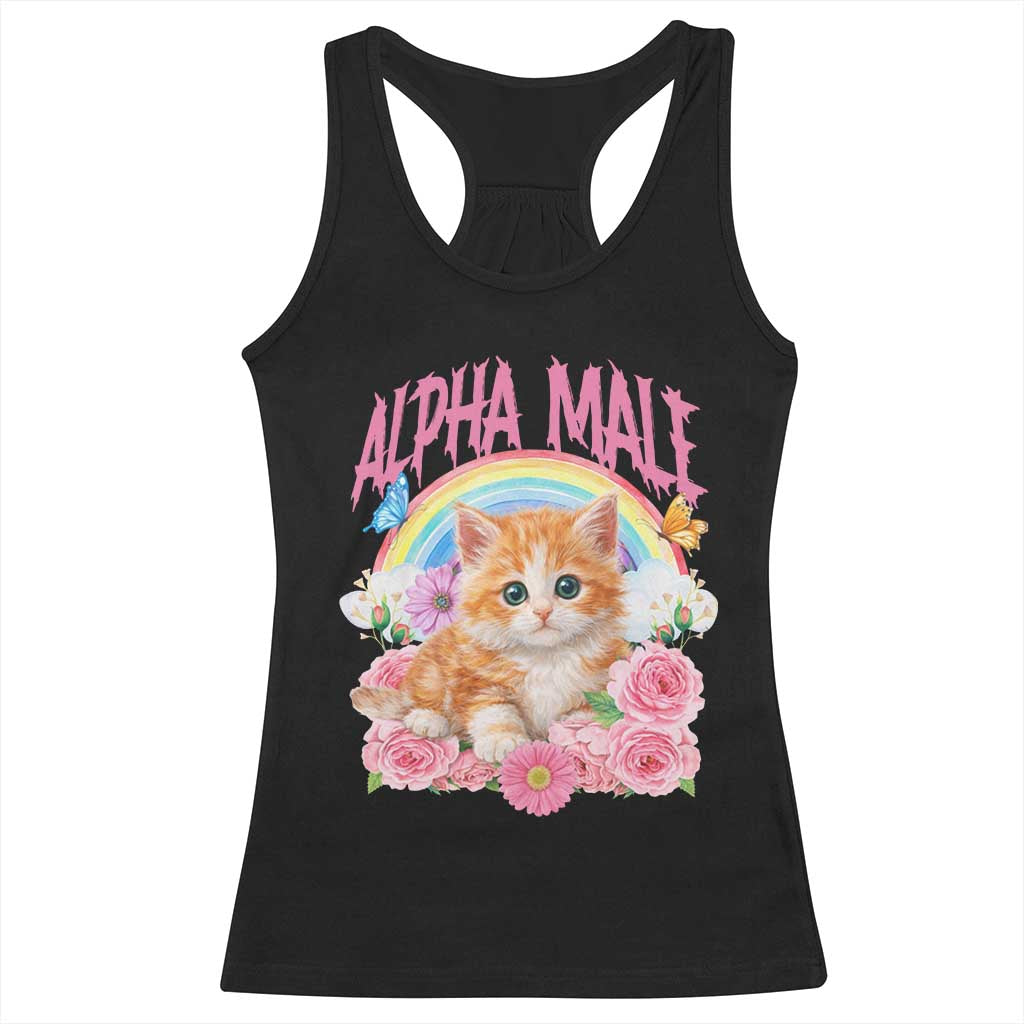 Alpha Male Funny Cat Racerback Tank Top Vintage 90s Kitten Rainbow Floral Butterflies