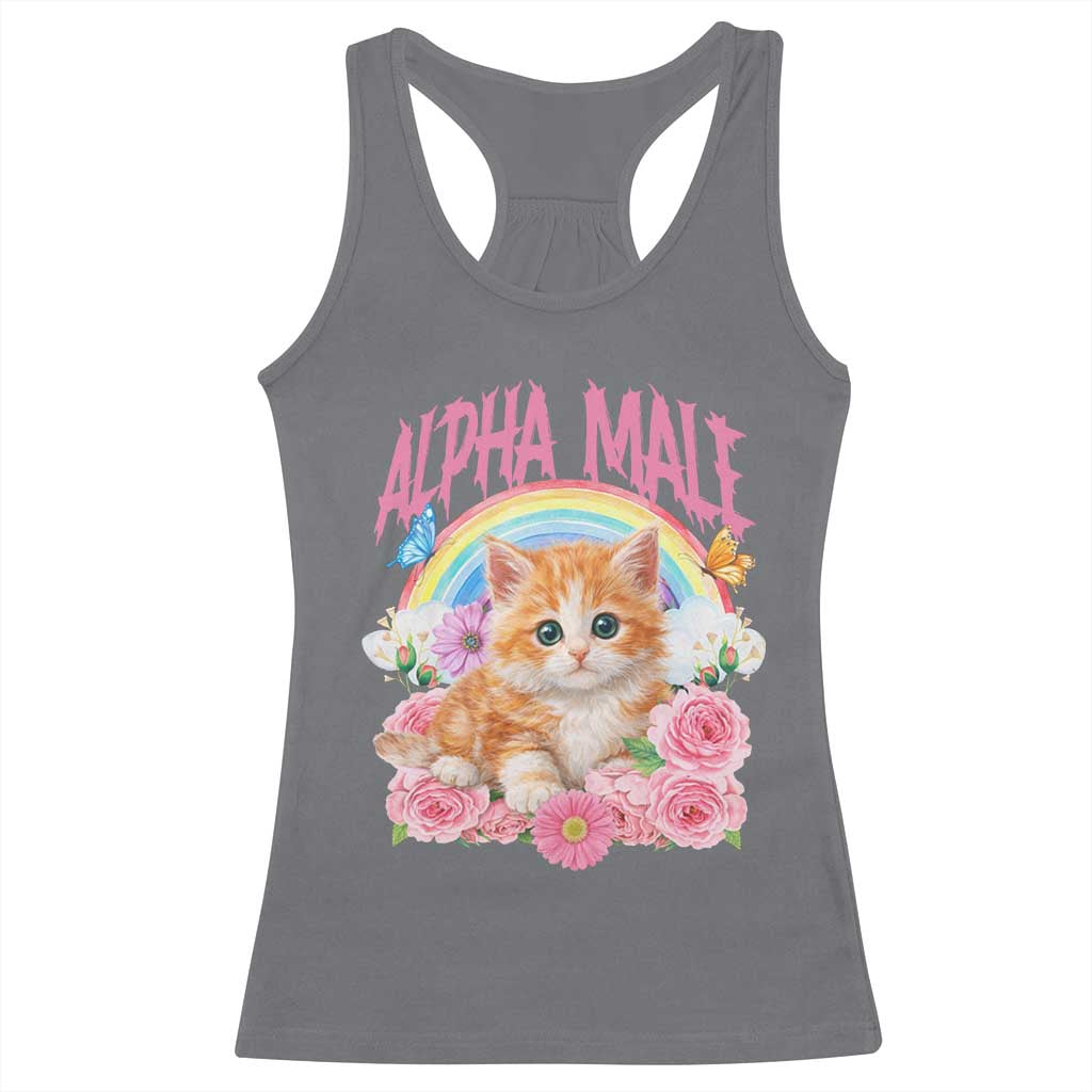 Alpha Male Funny Cat Racerback Tank Top Vintage 90s Kitten Rainbow Floral Butterflies