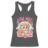 Alpha Male Funny Cat Racerback Tank Top Vintage 90s Kitten Rainbow Floral Butterflies