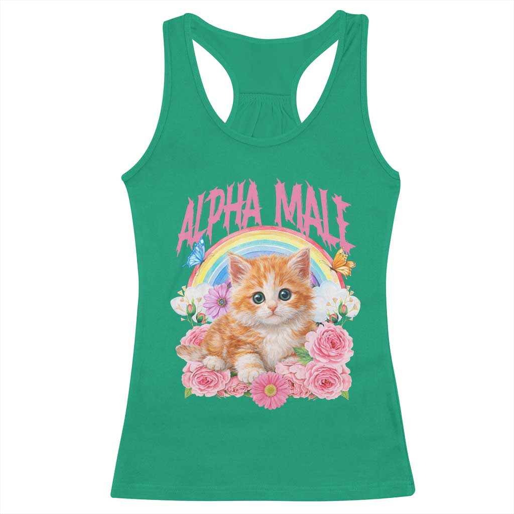 Alpha Male Funny Cat Racerback Tank Top Vintage 90s Kitten Rainbow Floral Butterflies