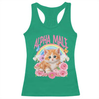 Alpha Male Funny Cat Racerback Tank Top Vintage 90s Kitten Rainbow Floral Butterflies