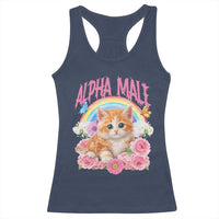 Alpha Male Funny Cat Racerback Tank Top Vintage 90s Kitten Rainbow Floral Butterflies
