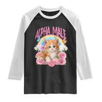 Alpha Male Funny Cat Raglan Shirt Vintage 90s Kitten Rainbow Floral Butterflies