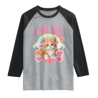 Alpha Male Funny Cat Raglan Shirt Vintage 90s Kitten Rainbow Floral Butterflies