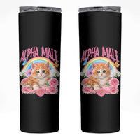 Alpha Male Funny Cat Skinny Tumbler Vintage 90s Kitten Rainbow Floral Butterflies
