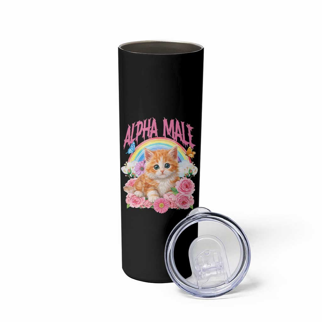 Alpha Male Funny Cat Skinny Tumbler Vintage 90s Kitten Rainbow Floral Butterflies