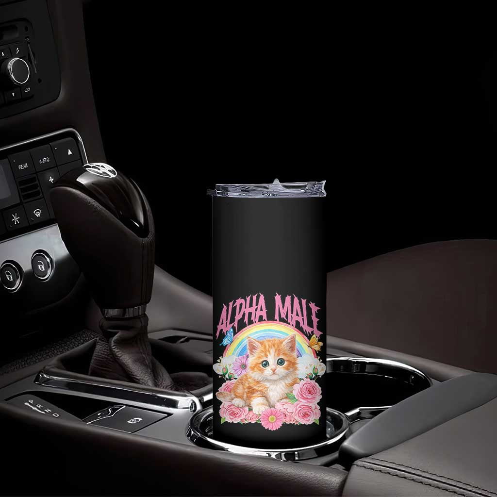 Alpha Male Funny Cat Skinny Tumbler Vintage 90s Kitten Rainbow Floral Butterflies
