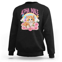 Alpha Male Funny Cat Sweatshirt Vintage 90s Kitten Rainbow Floral Butterflies
