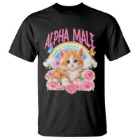 Alpha Male Funny Cat T Shirt Vintage 90s Kitten Rainbow Floral Butterflies