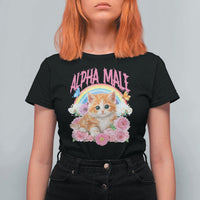 Alpha Male Funny Cat T Shirt For Women Vintage 90s Kitten Rainbow Floral Butterflies