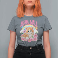 Alpha Male Funny Cat T Shirt For Women Vintage 90s Kitten Rainbow Floral Butterflies