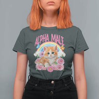 Alpha Male Funny Cat T Shirt For Women Vintage 90s Kitten Rainbow Floral Butterflies