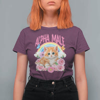 Alpha Male Funny Cat T Shirt For Women Vintage 90s Kitten Rainbow Floral Butterflies