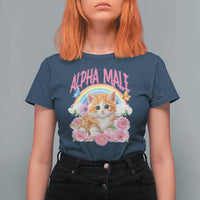 Alpha Male Funny Cat T Shirt For Women Vintage 90s Kitten Rainbow Floral Butterflies