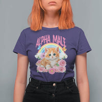 Alpha Male Funny Cat T Shirt For Women Vintage 90s Kitten Rainbow Floral Butterflies