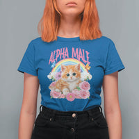 Alpha Male Funny Cat T Shirt For Women Vintage 90s Kitten Rainbow Floral Butterflies