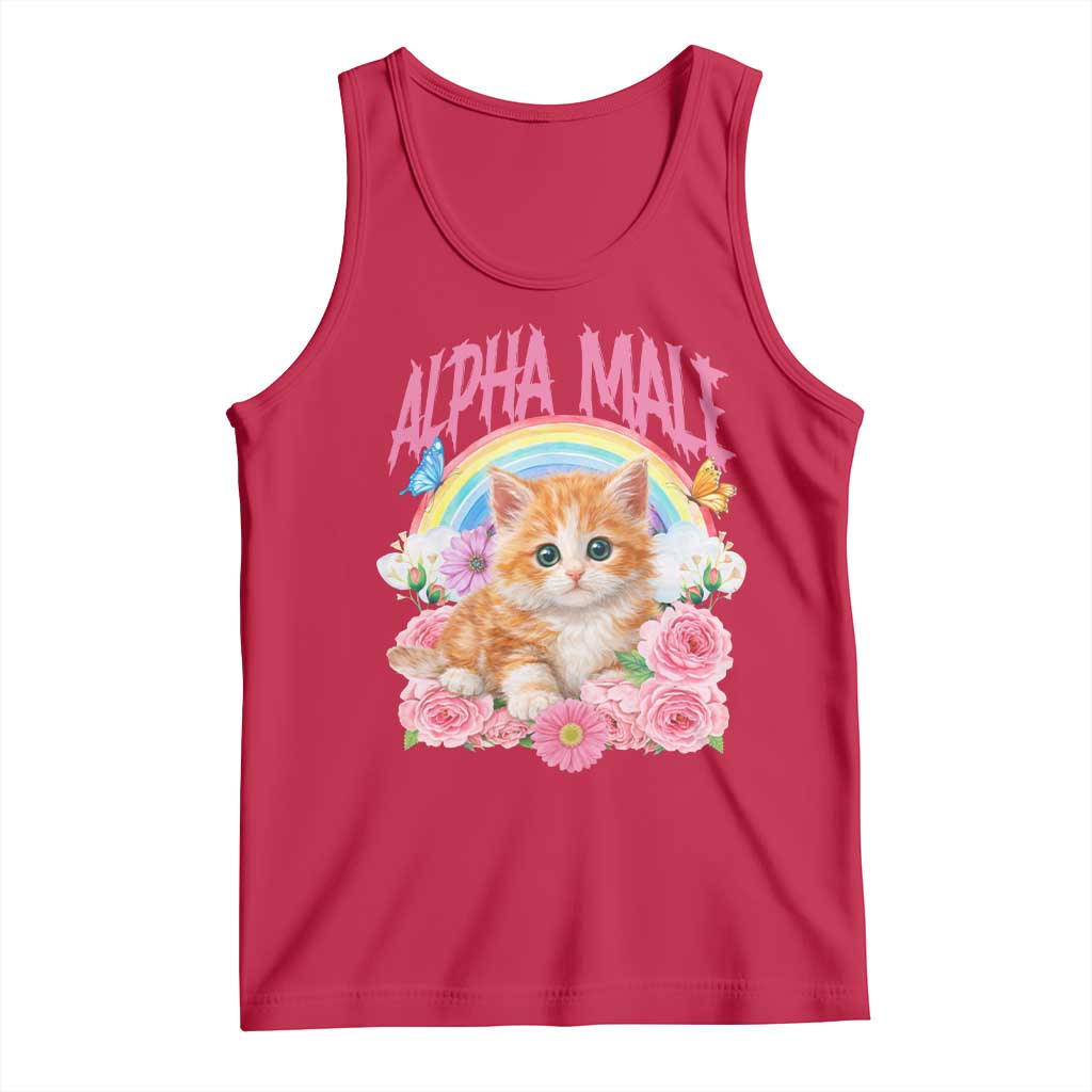 Alpha Male Funny Cat Tank Top Vintage 90s Kitten Rainbow Floral Butterflies