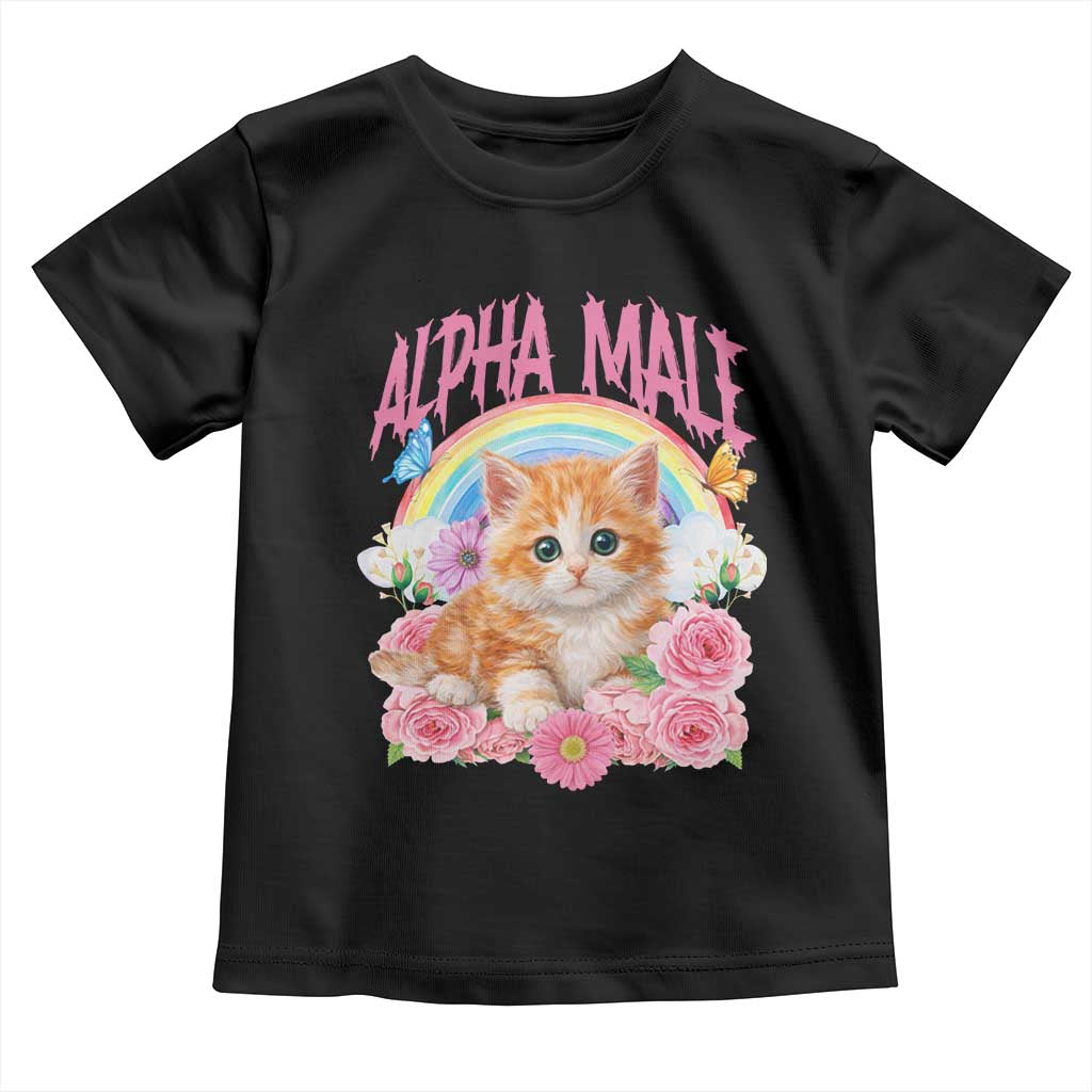 Alpha Male Funny Cat Toddler T Shirt Vintage 90s Kitten Rainbow Floral Butterflies