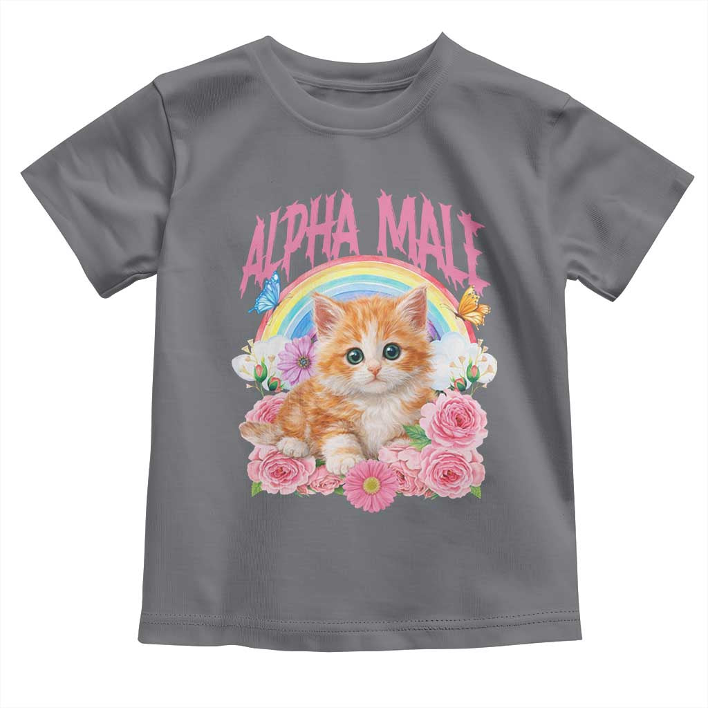 Alpha Male Funny Cat Toddler T Shirt Vintage 90s Kitten Rainbow Floral Butterflies