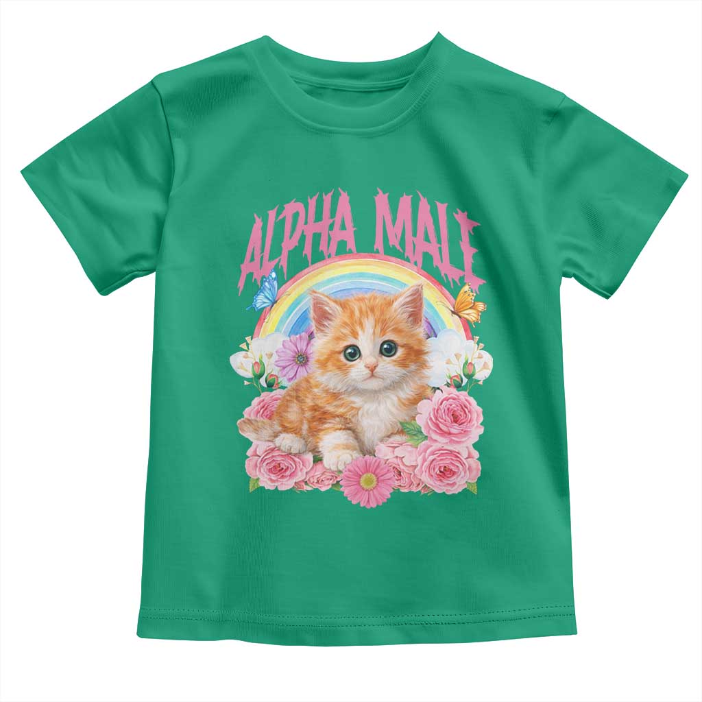 Alpha Male Funny Cat Toddler T Shirt Vintage 90s Kitten Rainbow Floral Butterflies