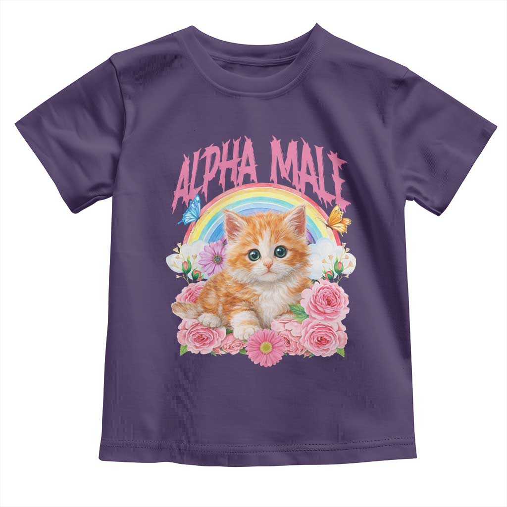 Alpha Male Funny Cat Toddler T Shirt Vintage 90s Kitten Rainbow Floral Butterflies