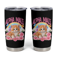 Alpha Male Funny Cat Tumbler Cup Vintage 90s Kitten Rainbow Floral Butterflies