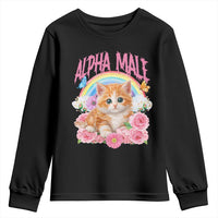 Alpha Male Funny Cat Youth Sweatshirt Vintage 90s Kitten Rainbow Floral Butterflies