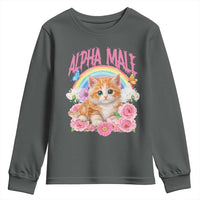 Alpha Male Funny Cat Youth Sweatshirt Vintage 90s Kitten Rainbow Floral Butterflies