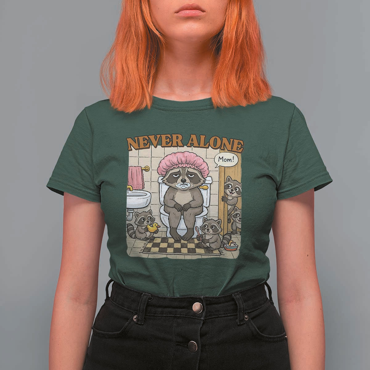 Never Alone Raccoon Mom T Shirt For Women Funny Mama Life Mothers Day