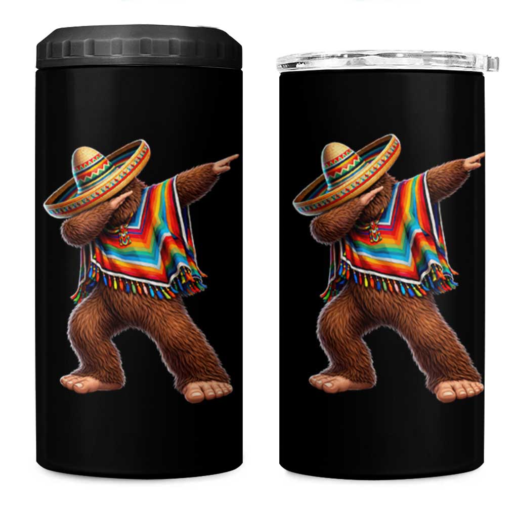 Mexican Bigfoot Dabbing Cinco de Mayo Funny Fiesta 4 in 1 Can Cooler Tumbler