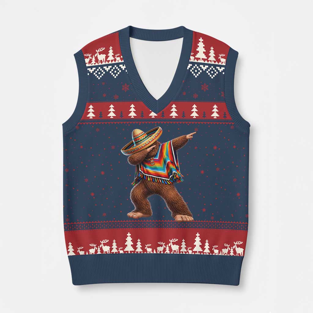 Mexican Bigfoot Dabbing Cinco de Mayo Funny Fiesta V-Neck Knit Sweater Vest