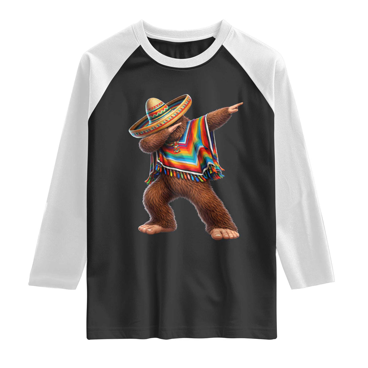 Mexican Bigfoot Dabbing Cinco de Mayo Funny Fiesta Raglan Shirt