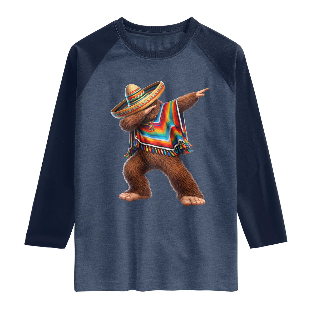 Mexican Bigfoot Dabbing Cinco de Mayo Funny Fiesta Raglan Shirt