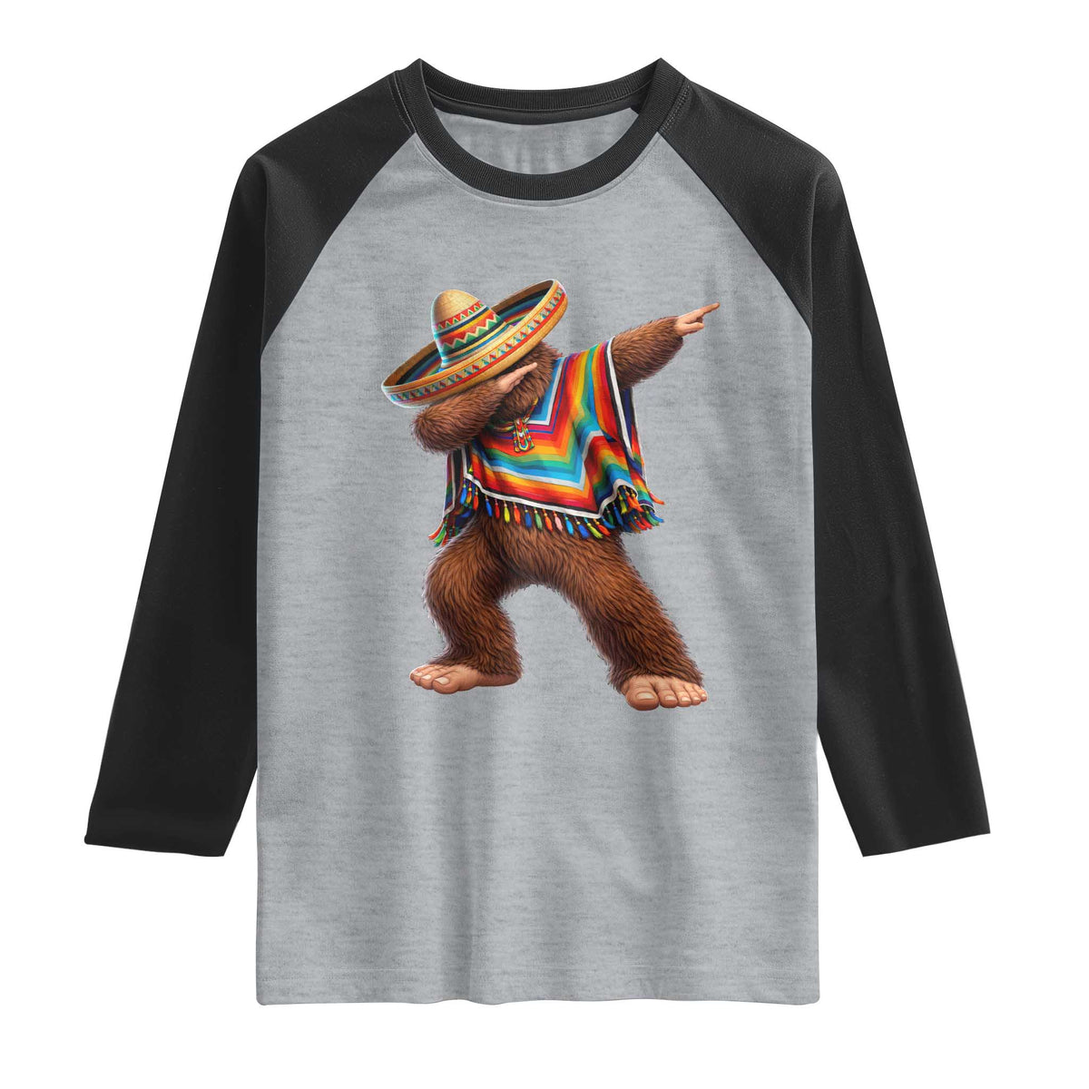 Mexican Bigfoot Dabbing Cinco de Mayo Funny Fiesta Raglan Shirt