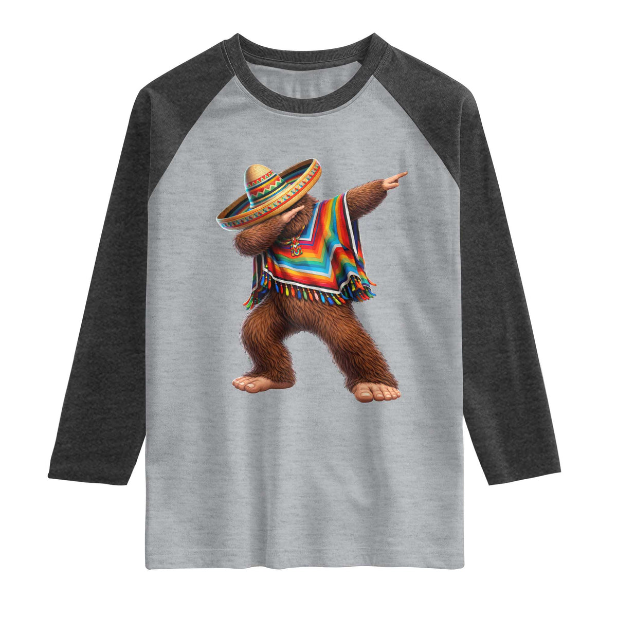 Mexican Bigfoot Dabbing Cinco de Mayo Funny Fiesta Raglan Shirt