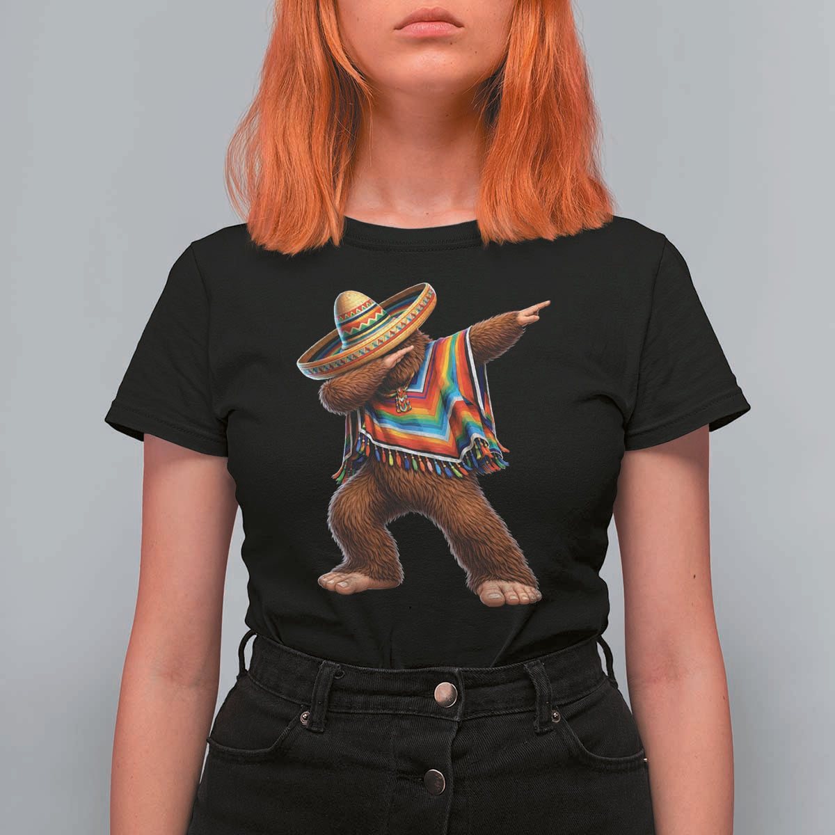 Mexican Bigfoot Dabbing Cinco de Mayo Funny Fiesta T Shirt For Women
